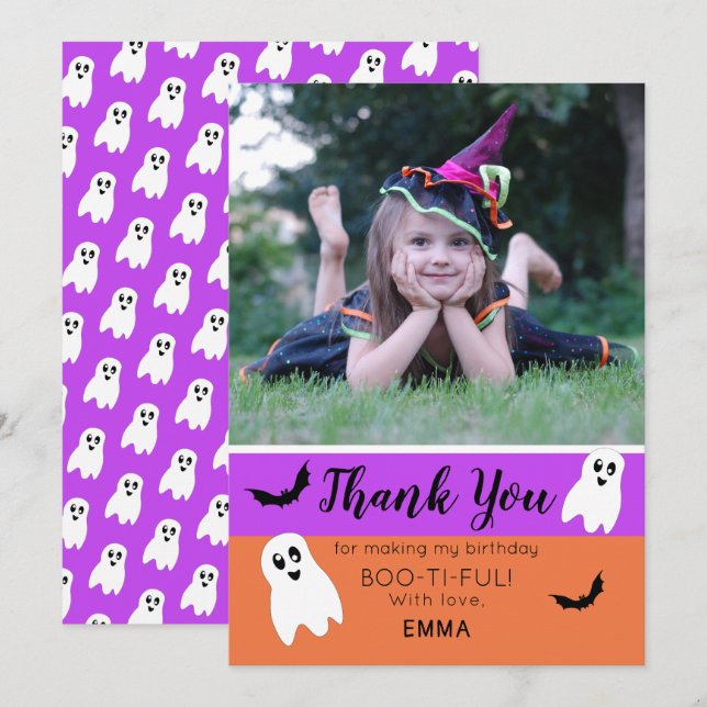 Tarjeta De Agradecimiento Foto de Boo Halloween Cumpleaños Ghost (Anverso / Reverso)