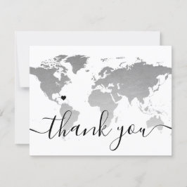 Tarjeta De Agradecimiento Foto de casamiento en la playa del Mapa Mundial Mo