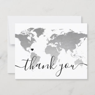 Tarjeta De Agradecimiento Foto de casamiento en la playa del Mapa Mundial Mo