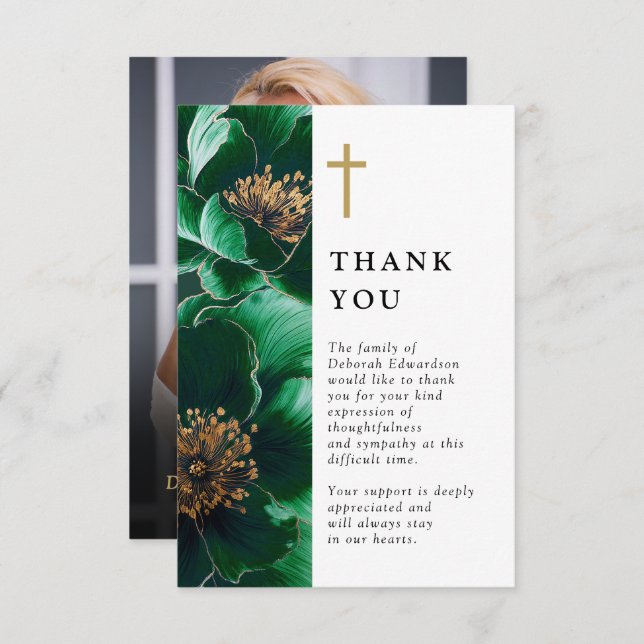 Tarjeta De Agradecimiento Foto de Celebración Cristiana Verde de la Vida (Anverso / Reverso)
