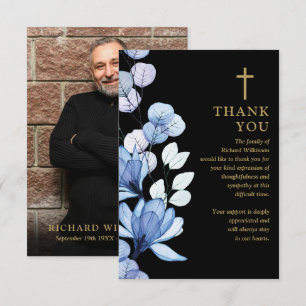 Tarjeta De Agradecimiento Foto de Celebración de Vida Cristiana Floral Azul
