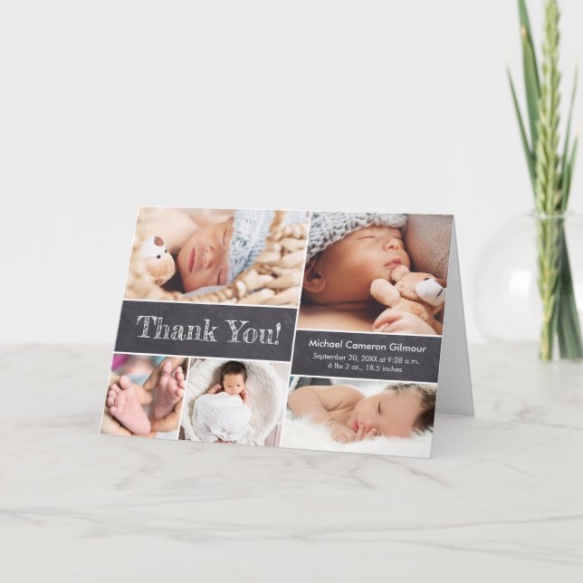 Tarjeta De Agradecimiento Foto de Chalkboard.Collage Bebé ducha Gracias (Anverso)