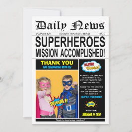 Tarjeta De Agradecimiento Foto de Chica de niño de cumpleaños de Superheroín