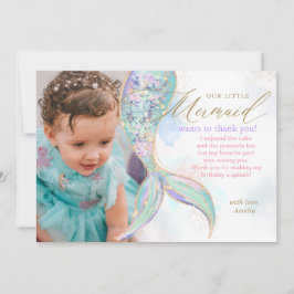 Tarjeta De Agradecimiento Foto de cola de sirena con purpurina dorada bajo e