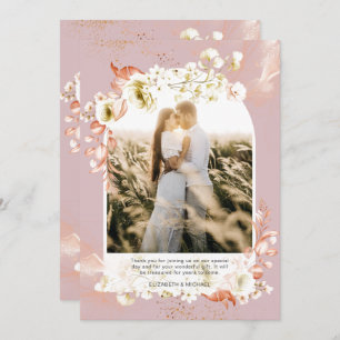 Tarjeta De Agradecimiento FOTO de Coral Floral Rosa Dusty Moderno GRACIAS