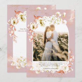 Tarjeta De Agradecimiento FOTO de Coral Floral Rosa Dusty Moderno GRACIAS