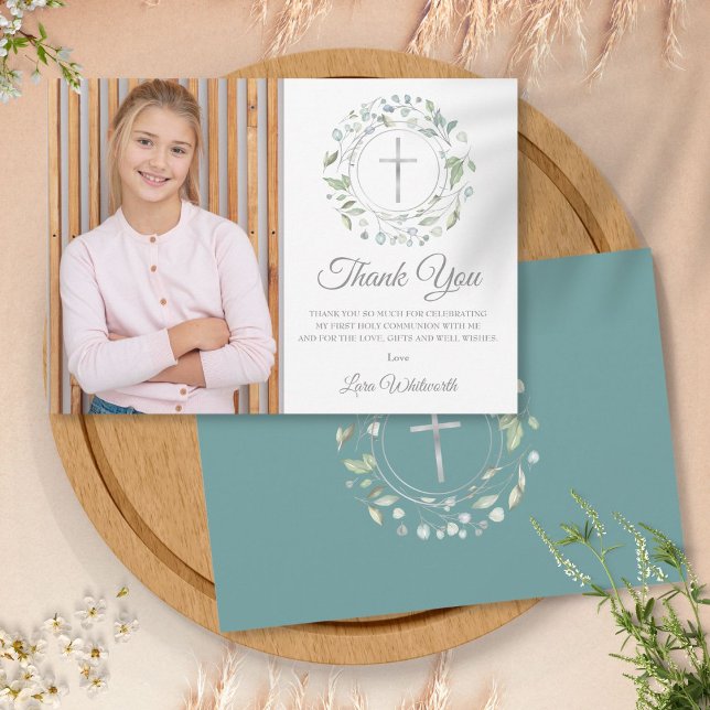 Tarjeta De Agradecimiento Foto de corona de laurel para Primera Comunión (Subido por el creador)