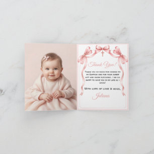 Tarjeta De Agradecimiento Foto de Cruz de Cinta Rosa Bautizo 