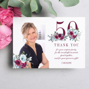 Tarjeta De Agradecimiento Foto de cumpleaños 50 moderno elegante