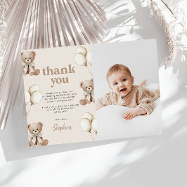 Tarjeta De Agradecimiento Foto de cumpleaños Boho Teddy Bear Beary primero 1