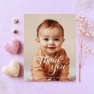 Tarjeta De Agradecimiento Foto de cumpleaños con escritura blanca Minimalist