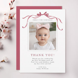 Tarjeta De Agradecimiento Foto de cumpleaños con lazo rosa Deep Blush