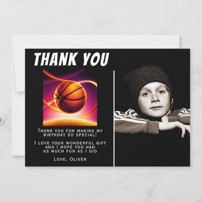 Tarjeta De Agradecimiento Foto de cumpleaños de baloncesto  (Anverso)