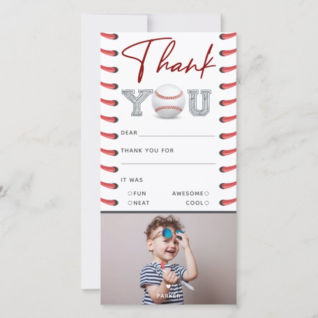 Tarjeta De Agradecimiento Foto de cumpleaños de béisbol (Anverso)