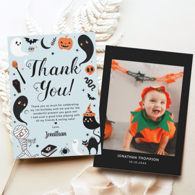 Tarjeta De Agradecimiento Foto de cumpleaños de Blue Halloween (Subido por el creador)