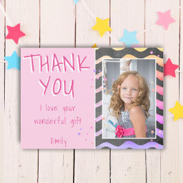 Tarjeta De Agradecimiento Foto de cumpleaños de Chica de ondas rosadas cúrcu