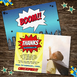 Tarjeta De Agradecimiento Foto de cumpleaños de cómic de superhéroe para cua