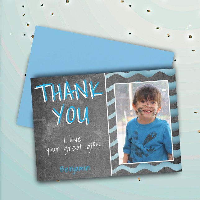 Tarjeta De Agradecimiento Foto de cumpleaños de Cute Blue Chalkboard (Subido por el creador)