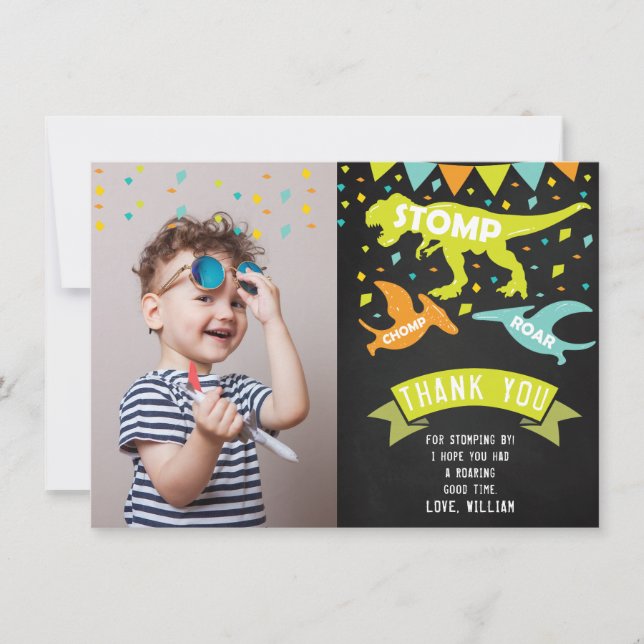 Tarjeta De Agradecimiento Foto de cumpleaños de Dinosaur (Anverso)