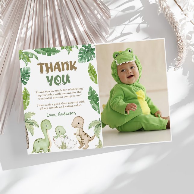 Tarjeta De Agradecimiento Foto de cumpleaños de dinosaurios de la selva (Subido por el creador)