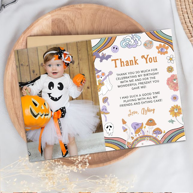 Tarjeta De Agradecimiento Foto de cumpleaños de Ghost Halloween Groovy (Subido por el creador)