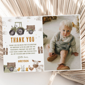 Tarjeta De Agradecimiento Foto de cumpleaños de granja con tractor