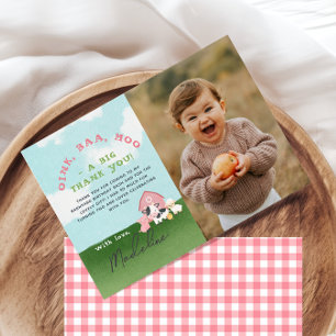 Tarjeta De Agradecimiento Foto de cumpleaños de granja rosa para niñas