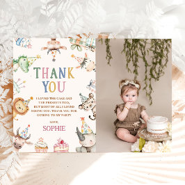 Tarjeta De Agradecimiento Foto de cumpleaños de niña con animales de safari 