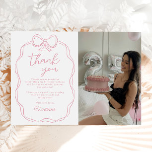 Tarjeta De Agradecimiento Foto de cumpleaños de niña con arco rosa dibujado