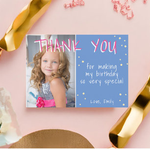 Tarjeta De Agradecimiento Foto de cumpleaños de niña estrella azul linda