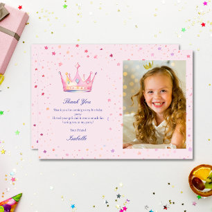 Tarjeta De Agradecimiento Foto de Cumpleaños de Niñas Princesas Rosa Pastel