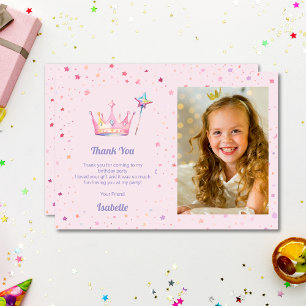 Tarjeta De Agradecimiento Foto de Cumpleaños de Niñas Princesas Rosa Pastel