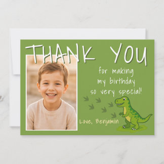 Tarjeta De Agradecimiento Foto de cumpleaños de niño con T-Rex Dinosaurio