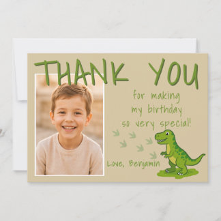 Tarjeta De Agradecimiento Foto de cumpleaños de niño con T-Rex Dinosaurio