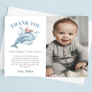 Tarjeta De Agradecimiento Foto de cumpleaños de niño de ballena azul