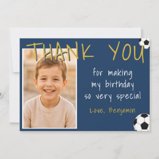 Tarjeta De Agradecimiento Foto de cumpleaños de niño de fútbol