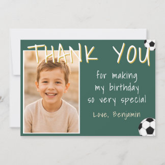 Tarjeta De Agradecimiento Foto de cumpleaños de niño de fútbol