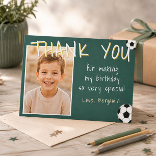 Tarjeta De Agradecimiento Foto de cumpleaños de niño de fútbol