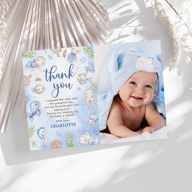 Tarjeta De Agradecimiento Foto de cumpleaños de niños bajo el mar (Subido por el creador)