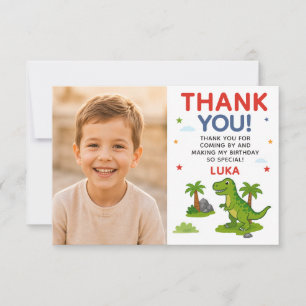 Tarjeta De Agradecimiento Foto de cumpleaños de niños con dinosaurio lindo