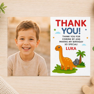 Tarjeta De Agradecimiento Foto de cumpleaños de niños con dinosaurio lindo