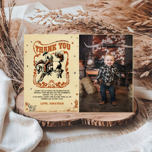 Tarjeta De Agradecimiento Foto de cumpleaños de Retro Rodeo Occidental Cowbo