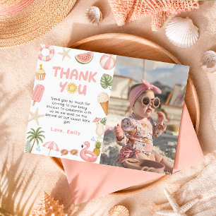 Tarjeta De Agradecimiento Foto de cumpleaños de verano en playa tropical
