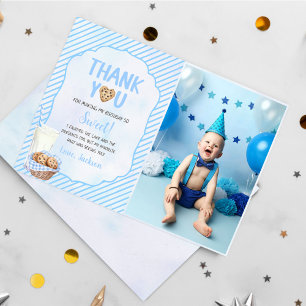 Tarjeta De Agradecimiento Foto De Cumpleaños Del Niño Leche Y Cookies