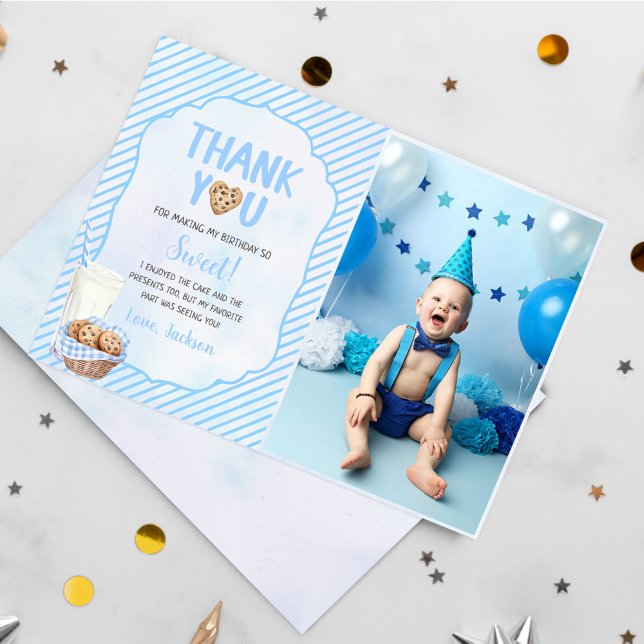 Tarjeta De Agradecimiento Foto De Cumpleaños Del Niño Leche Y Cookies (Subido por el creador)