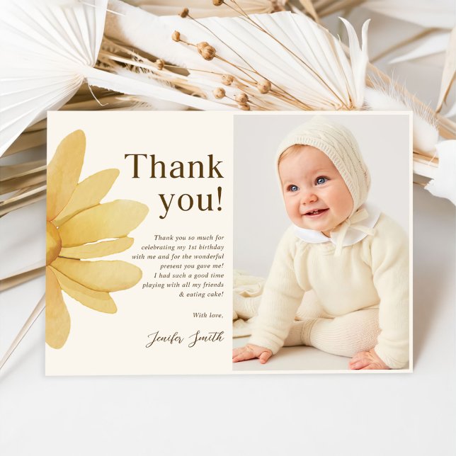 Tarjeta De Agradecimiento Foto de cumpleaños floral de margarita amarilla bo (Subido por el creador)