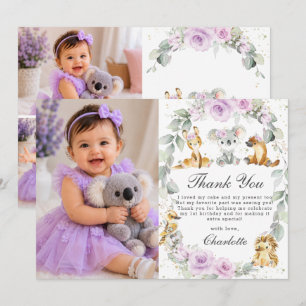 Tarjeta De Agradecimiento Foto de cumpleaños floral púrpura de animales aust