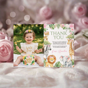 Tarjeta De Agradecimiento Foto de cumpleaños floral rosa de animales de la j