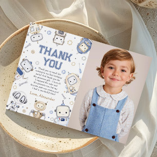 Tarjeta De Agradecimiento Foto de cumpleaños infantil de robot lindo acuarel
