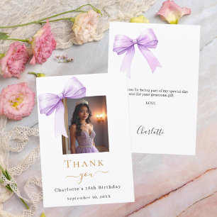 Tarjeta De Agradecimiento Foto de cumpleaños lazo lavanda